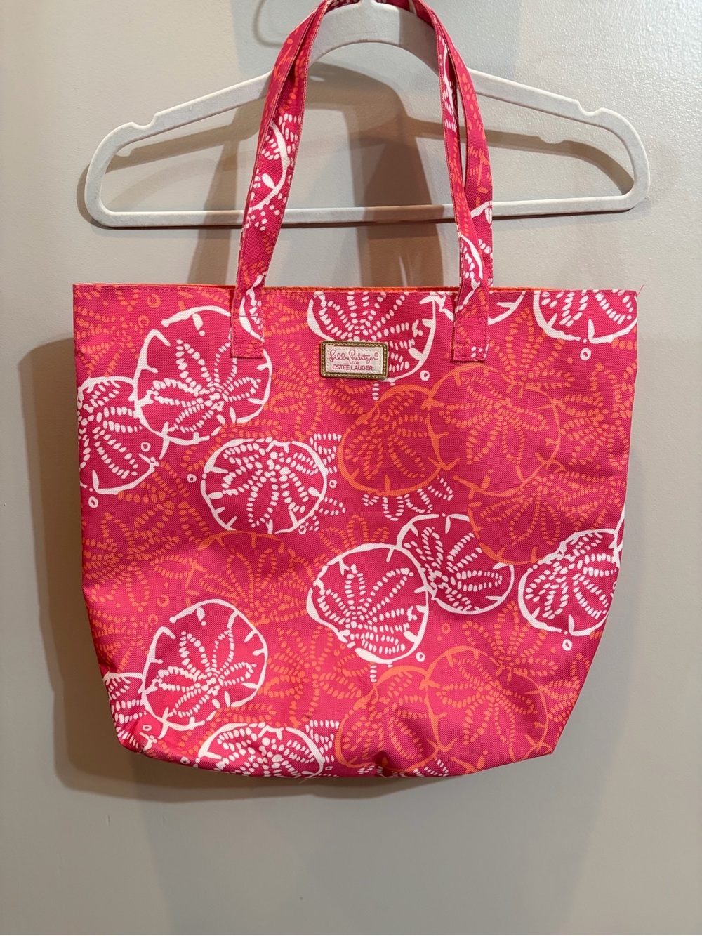 Lilly Pulitzer Pink White and Coral Sand Dollar Printed Tote